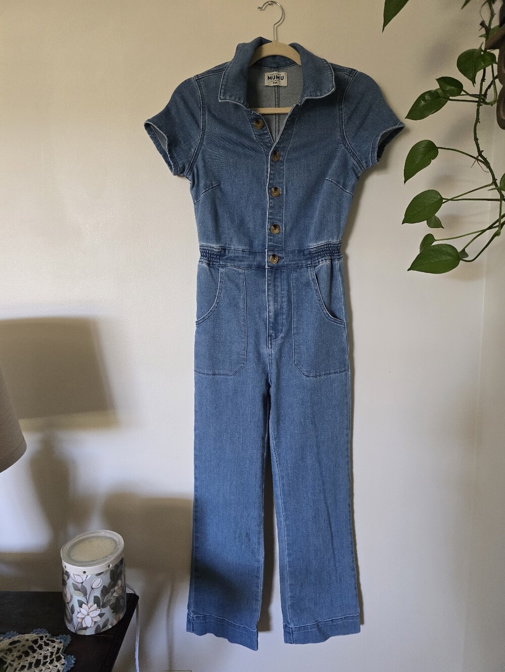 Show Me Your Mumu Small Denim Jumpsuit Short Sleeves Blue Jean